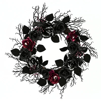 22" Black Halloween Rose Wreath