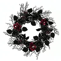22" Black Halloween Rose Wreath