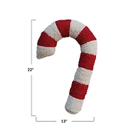 Hello Honey® 22" Red & White Cotton Sherpa Candy Cane Shaped Pillow