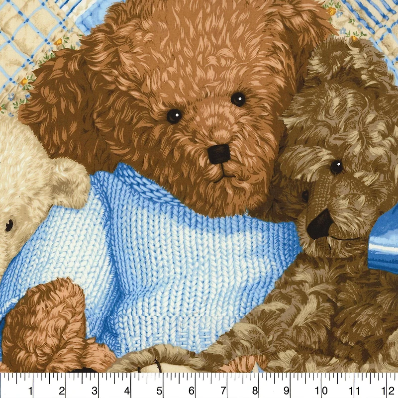 Fabric Traditions Blue Teddy Bear Panel Cotton Fabric