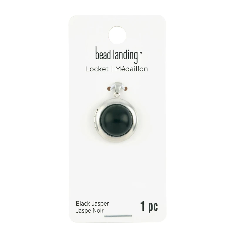 Black Jasper & Rhodium Round Locket by Bead Landing™