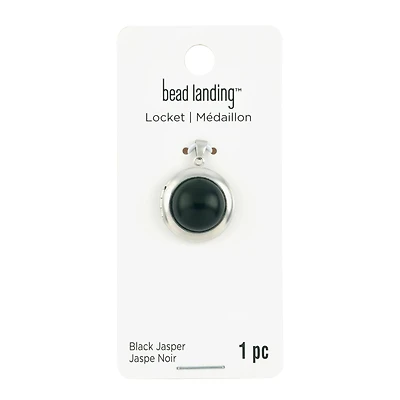 Black Jasper & Rhodium Round Locket by Bead Landing™