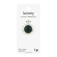 Black Jasper & Rhodium Round Locket by Bead Landing™