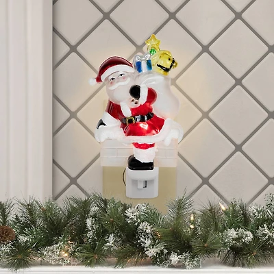 Glittered Santa Climbing Chimney Christmas Night Light - 6.25"