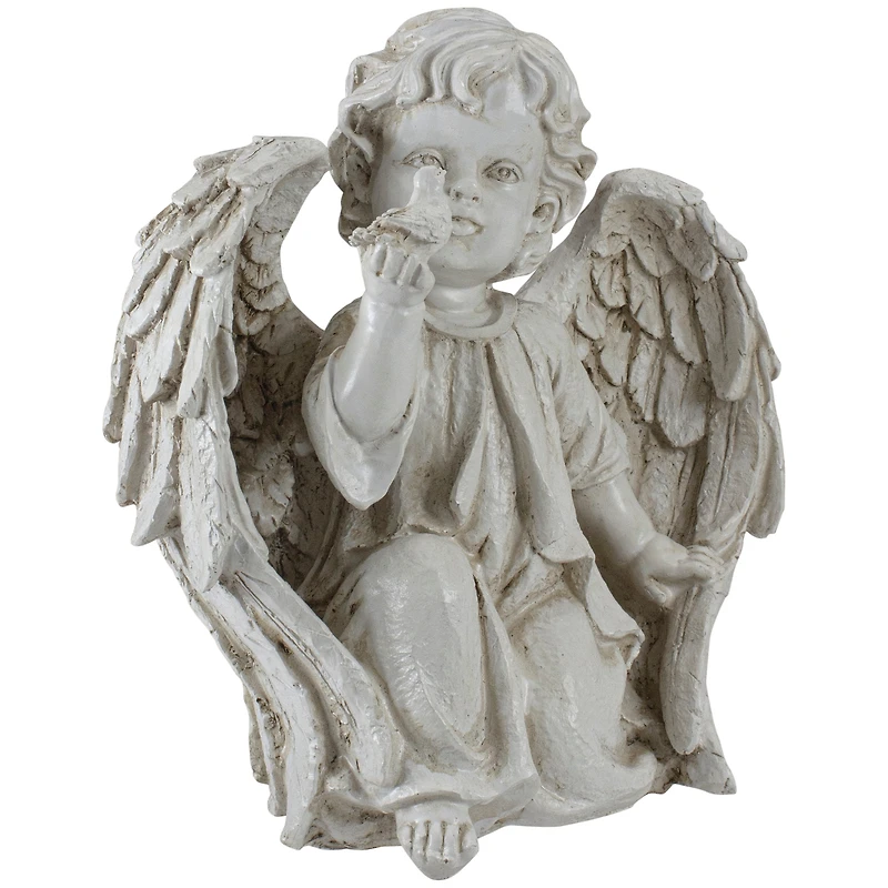 10" Ivory Cherub Angel on Knee with Dove Garden Statue