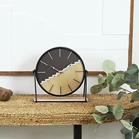 9" Black Metal Geometric Clock with Faux Wood Accents