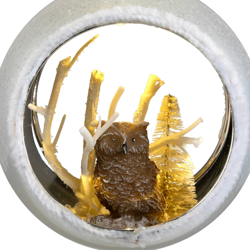 Silver And White Matte Cutout Owl Ball Ornament