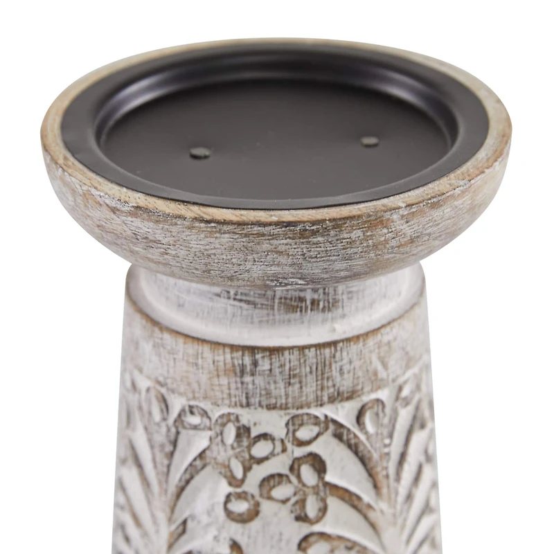 Brown Mango Wood Natural Candle Holder Set