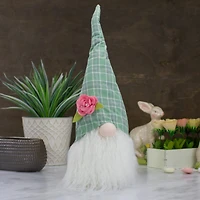 20" Green & White Plaid Easter Gnome Head Décor