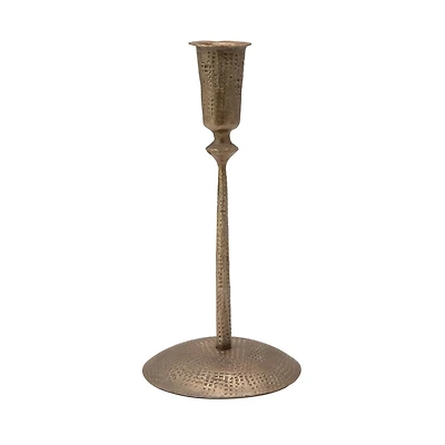 Hello Honey® 9" Antique Brass Hand-Forged Hammered Metal Taper Candle Holder
