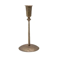 Hello Honey® 9" Antique Brass Hand-Forged Hammered Metal Taper Candle Holder