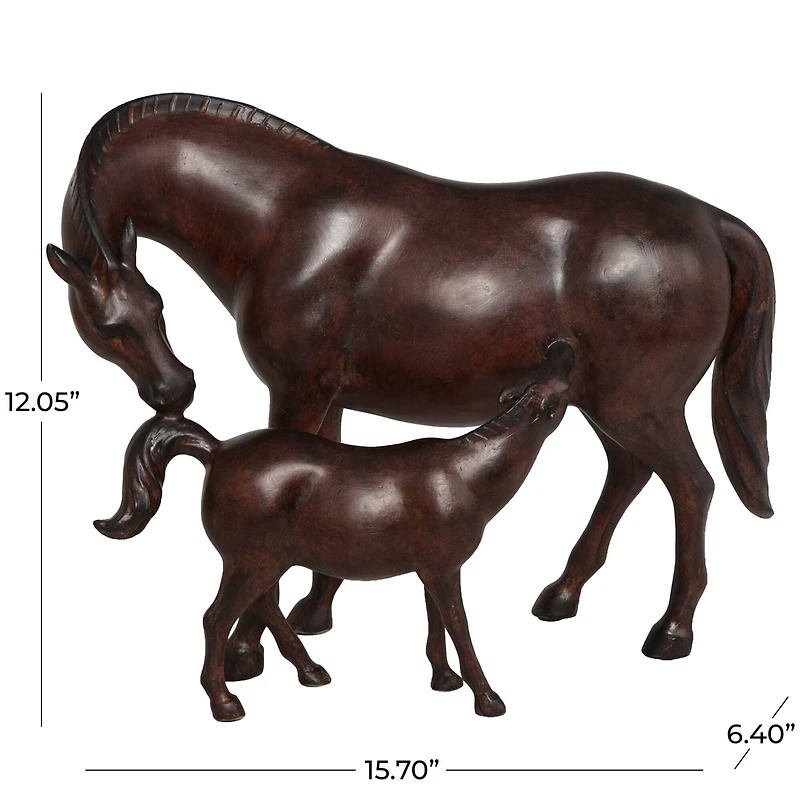 Dark Brown Horse Mom & Baby Sculpture