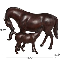 Dark Brown Horse Mom & Baby Sculpture 