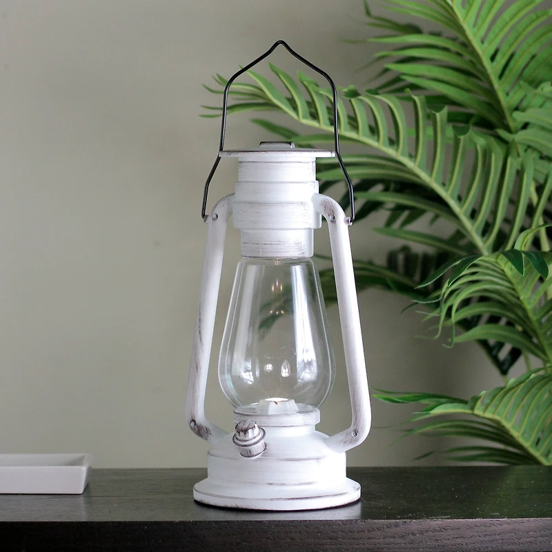 12" Black Brushed White Lantern with LED Light