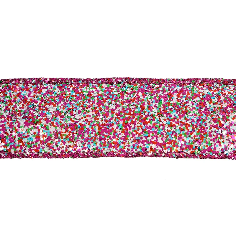 1.5" x 15ft. Hot Pink Confetti Wired Glitter Ribbon by Celebrate It®