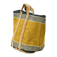 Hello Honey® 24" Mustard Striped Woven Jute Tote with Liner