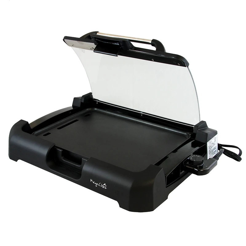 Megachef Reversible Indoor Grill & Griddle With Removable Glass Lid