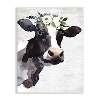 Stupell Industries Dairy Farm Cow Boho Floral Crown Charming Animal Wall Plaque