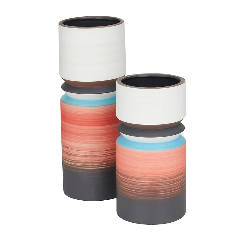 Set of 2 Multi Stoneware Modern Vase, 14" x 5" x 5"