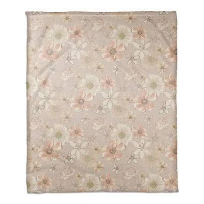 Watercolor Florals Coral Fleece Blanket