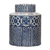 Hello Honey® 10" Blue & Cream Pattern Stoneware Ginger Jar