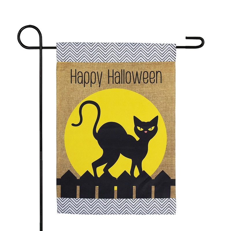 18" x 12.5" Black Cat Happy Halloween Outdoor Garden Flag