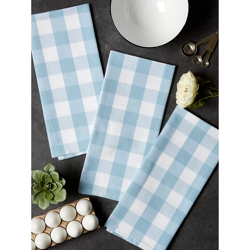 DII® Light Blue Buffalo Check Dishtowel, 3ct.