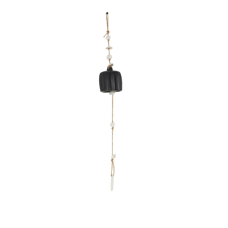 2ft. Black Ceramic Handmade Textured Bell Windchime with Cascading White Disks