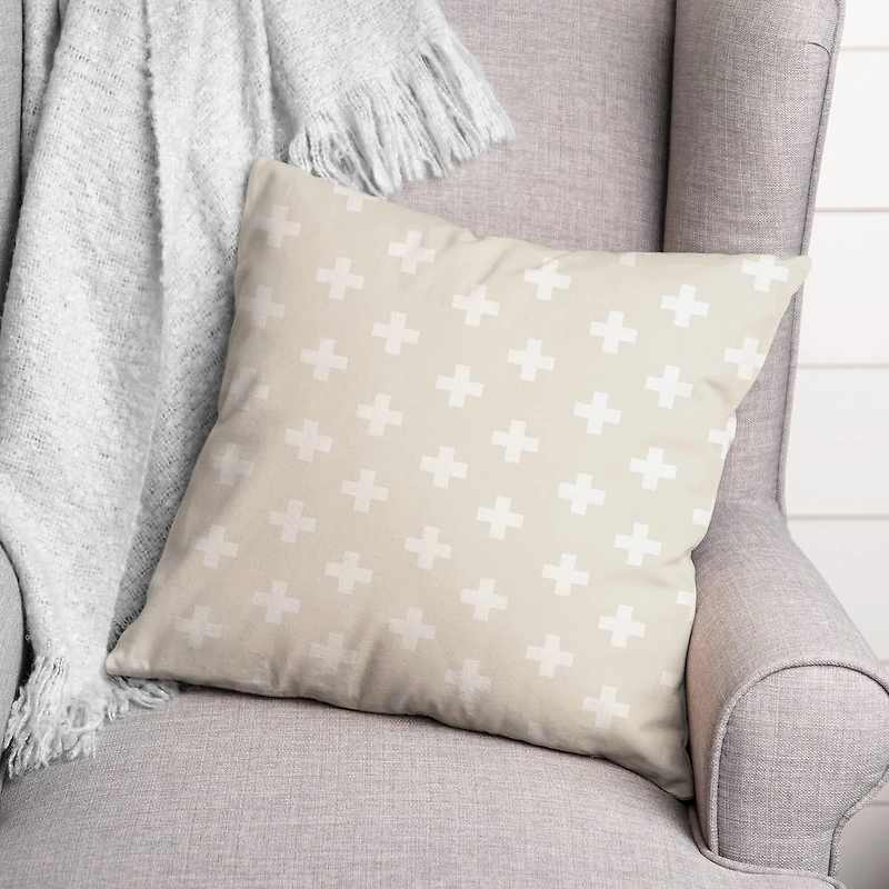 Beige & White Swiss Cross Pattern Throw Pillow