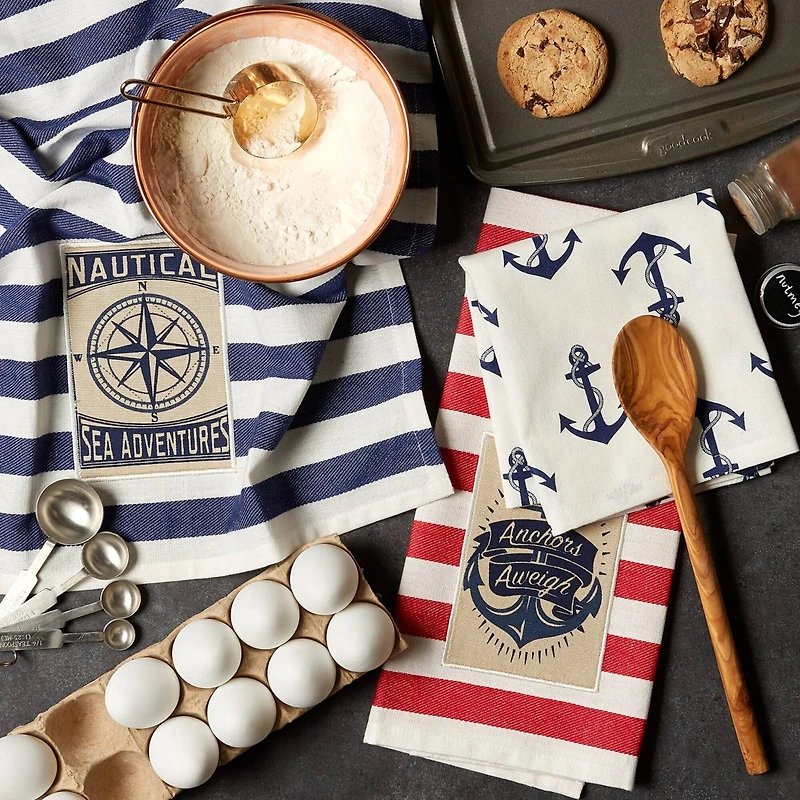 DII® Red, White & Blue Maritime Dishtowel, 3ct.