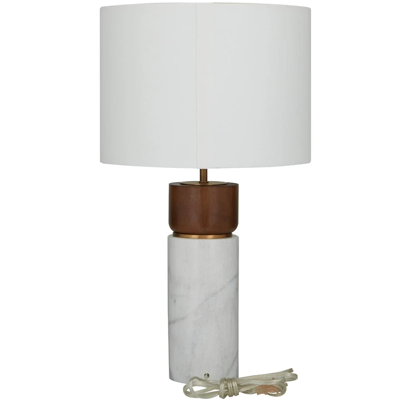 White Marble Thick Stand Table Lamp with Drum Shade 15" x 14" x 25"