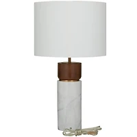 White Marble Thick Stand Table Lamp with Drum Shade 15" x 14" x 25"