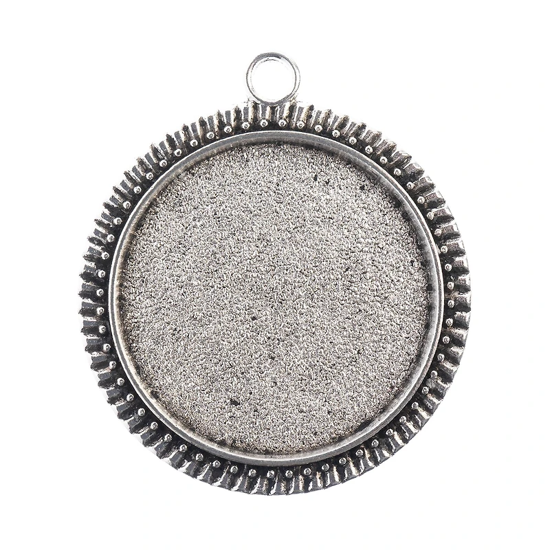 John Bead 32mm Antique Silver Round Pendant Frames, 3ct.