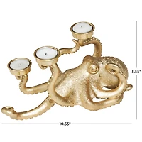 11" Gold Polystone Textured Octopus Candelabra with Tentacle Candle Slots