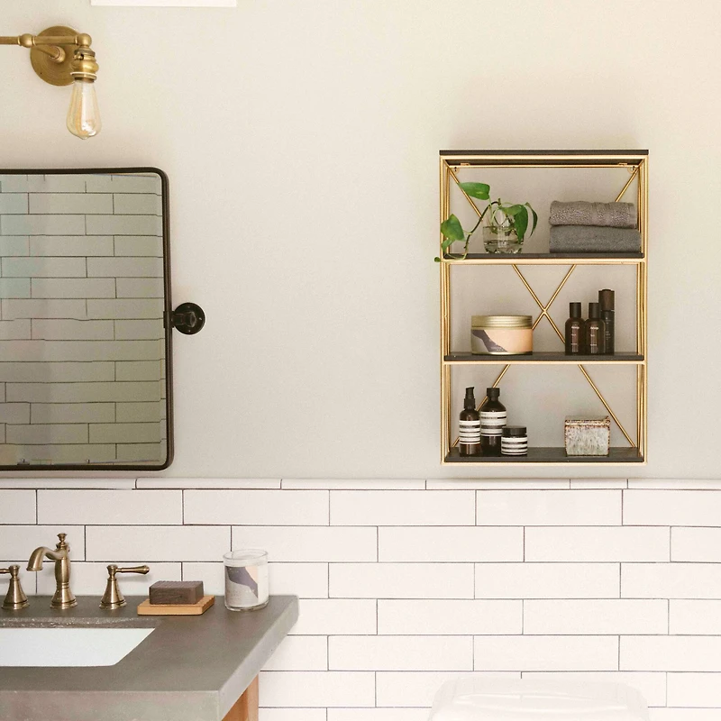 Hello Honey® 24" Wood & Gold Rectangle Wall Shelf