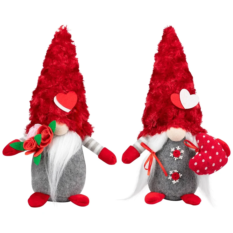 11.5" Red & Gray Fuzzy Hat Valentine's Day Gnomes Set