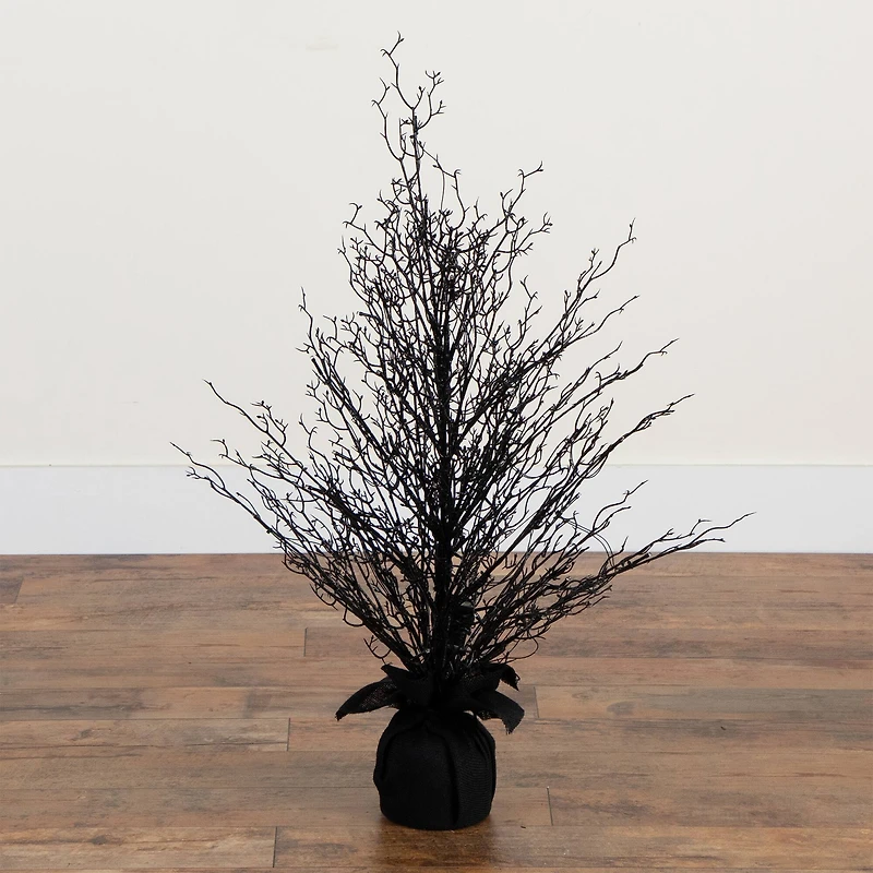 3ft. Pre-Lit Halloween Black Twig Artificial Fall Tree in Burlap Planter