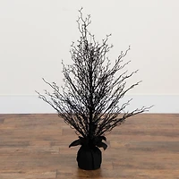 3ft. Pre-Lit Halloween Black Twig Artificial Fall Tree in Burlap Planter