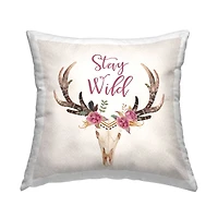 Stupell Industries Stay Wild Chic Boho Floral Deer Skull Throw Pillow, 18" x 18"