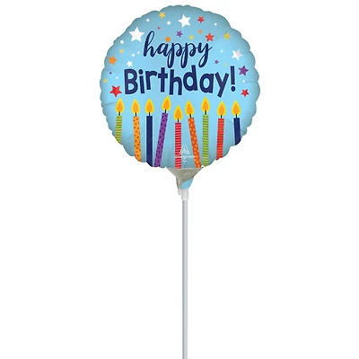 9" Happy Birthday Candles Foil Balloon Stick