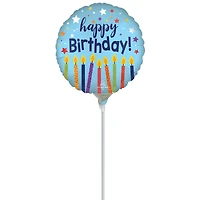9" Happy Birthday Candles Foil Balloon Stick