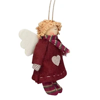 Angel Girl with Wings Hanging Christmas Ornament - 4.25" - Burgundy and Beige