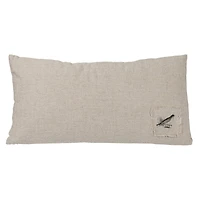 Hello Honey® Natural & Black Text, Flowers & Bird Designs Linen Blend Lumbar Pillow