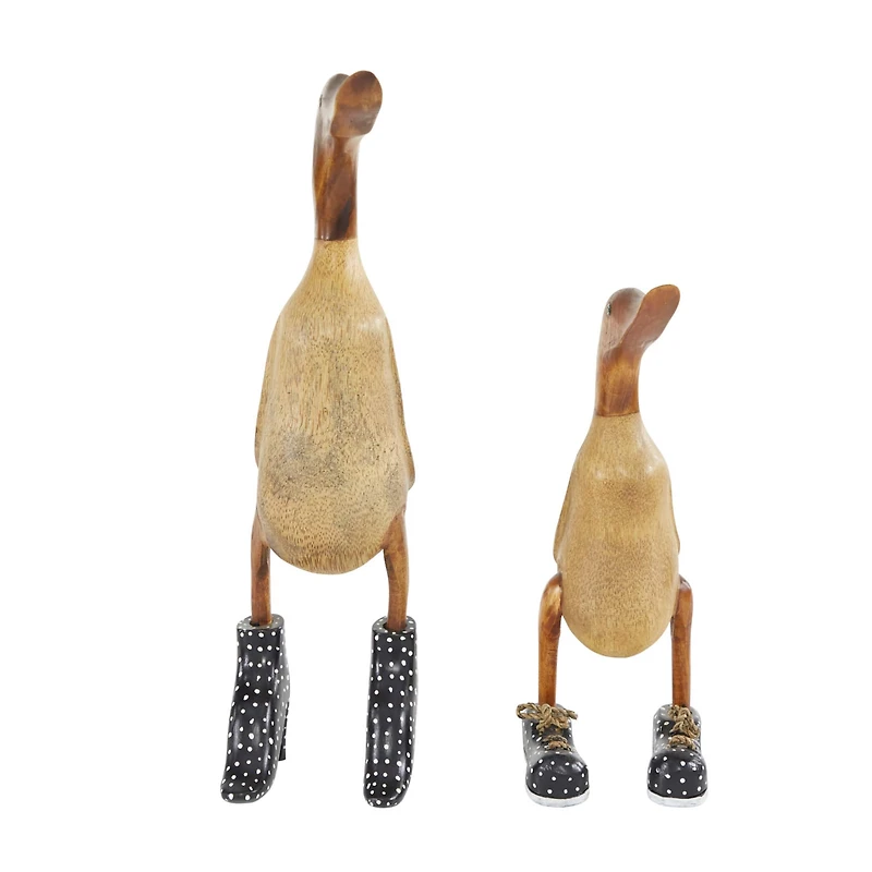 Set of 2 Brown Bamboo Coastal Duck Sculpture, 17", 12"