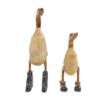 Set of 2 Brown Bamboo Coastal Duck Sculpture, 17", 12"
