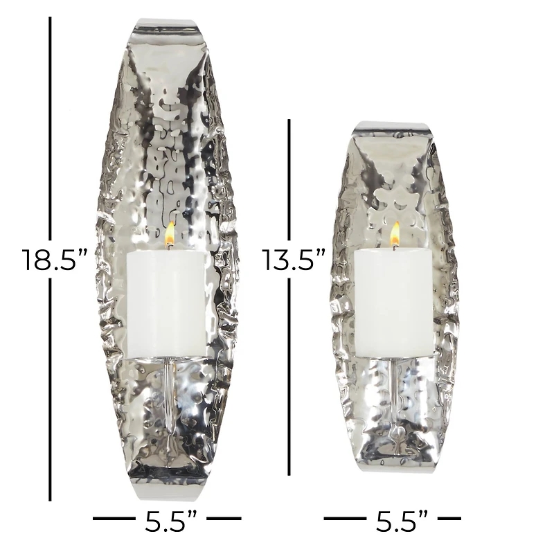 Set of 2 Silver Stainless Steel Contemporary Wall Sconce, 13.5", 18.5"