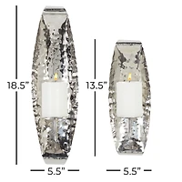 Set of 2 Silver Stainless Steel Contemporary Wall Sconce, 13.5", 18.5"