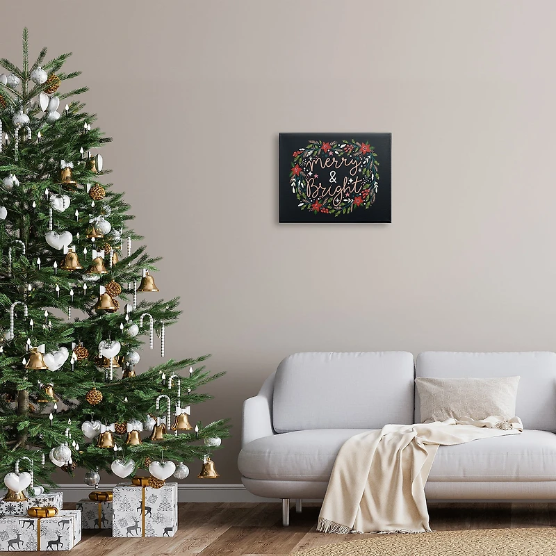 Stupell Industries Merry & Bright Poinsettia Wreath Canvas Wall Art