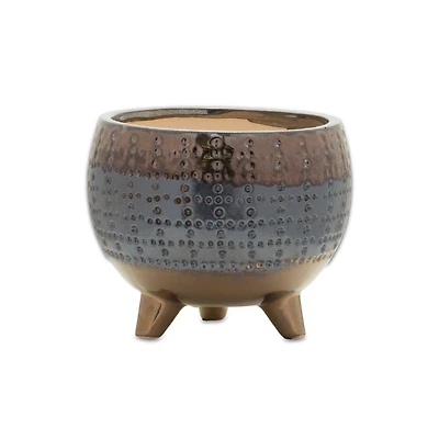 5.25" Dotted Ceramic Planter with Pewter Accent