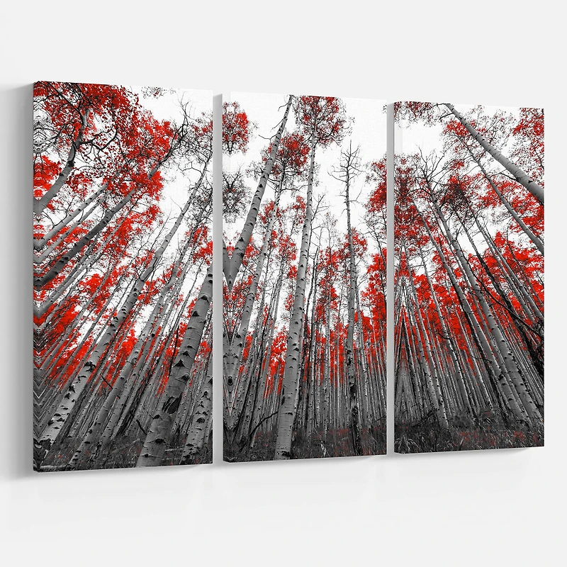 Designart - Red Leaf Trees in Tall Forest